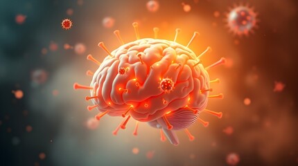 Fototapeta premium Brain with Surrounding Viral Particles