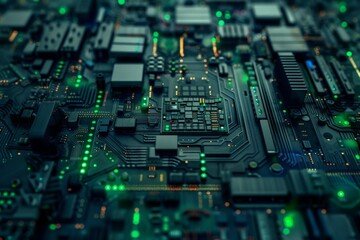 Obraz premium Close-up Macro Shot of Printed Circuit Board with Computer Motherboard Component Microchip. Neural network ai generated