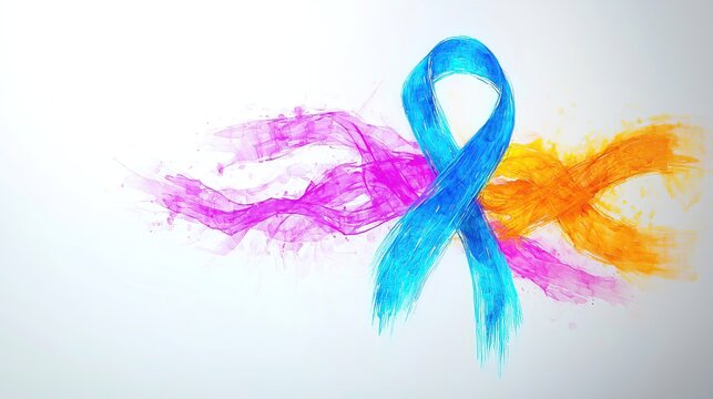 World Cancer Day promotes education and advocacy community to improve treatment. Colorful Awareness Ribbon with Vibrant Brush Strokes