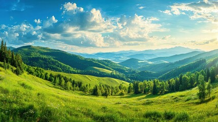 Naklejka premium Serene Summer Mountain Landscape Panorama