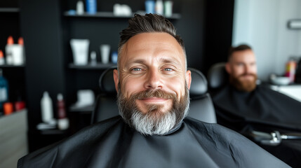Obraz premium Portrait of a man smiling in a barber shop.