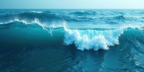 Ocean's Majesty A Powerful Wave Breaks, Showing the Turquoise Depths and White Foam Crest