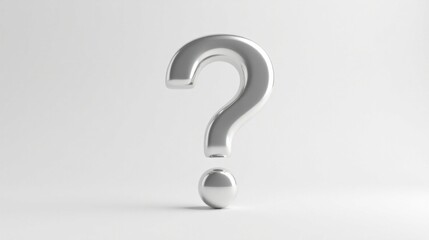 A polished metallic question mark, rendered in three dimensions, stands against a neutral backdrop, symbolizing inquiry and the pursuit of answers.
