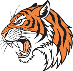 Aggressive tiger head with white background