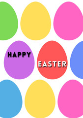 Easter card with colorful seamless pattern eggs white background.