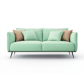 Fototapeta premium Elegant mint green sofa displayed on a clean white surface.