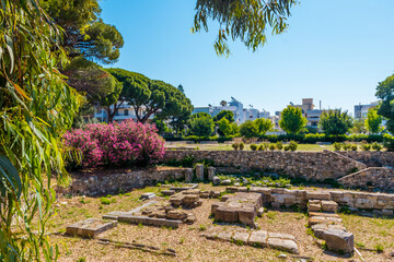 Ruins of Altar of Dionysus and Attalids Temple in Ancient Agora in Kos town, Kos island, Greece