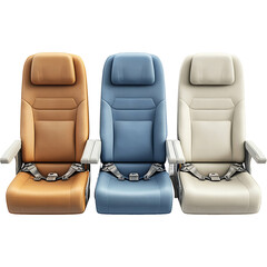 Airplane seat in different views isolated on transparent background
