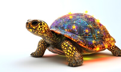 Fototapeta premium Glowing iridescent turtle with stars.