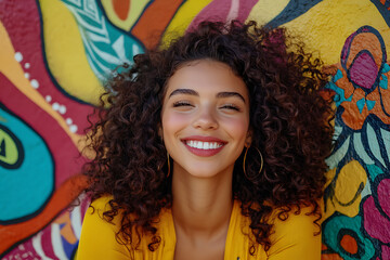 Fototapeta premium person with colorful wall behind