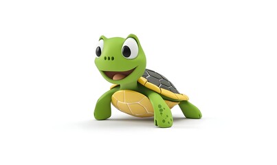 Fototapeta premium Happy cartoon turtle, 3D render, isolated on white.