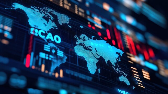 Global Data Visualization:  World Map with Real-time Information and  ICAO Acronym Displayed