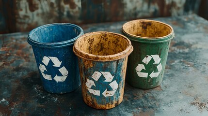 Three recycled arrows, blue and green, on dark background