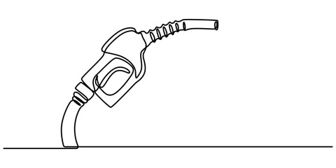 Gasoline pump nozzle sign hand drawn with single one continuous line. Fuel pump petrol station. Vector refuel service illustration, Gas Station Doodle Icon. Hand Drawn Symbol Vector, refueling car.  © line drawing
