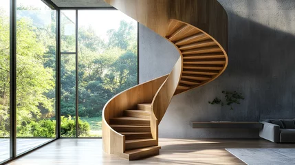 Acrylglasbilder Treppen Wooden spiral staircase in modern building.   © arabel0305