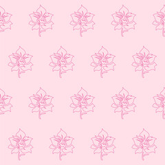 Pink Orchid Outline Repeat Pattern on Pale Background