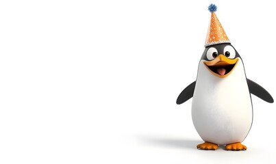 Fototapeta premium Happy penguin wearing a party hat.