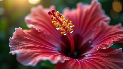 Close-Up of a Vibrant Red Hibiscus Flower in Natural Sunlight

