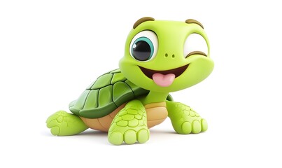Fototapeta premium Playful 3D cartoon turtle winking and sticking out tongue.