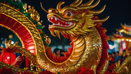 Fototapeta premium Golden dragon in oriental style
