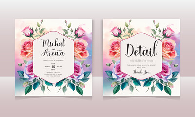 Set of Beautiful wedding invitation card with leaf decoration. square banner template for social media posts, mobile apps, banners design and web/internet ads