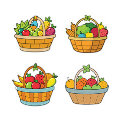 A set of basket with fruits vector art illustration
