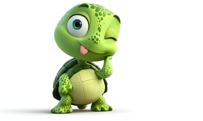 Playful cartoon turtle winking and sticking out tongue.