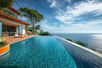 Obraz premium A luxurious infinity pool overlooking the ocean.