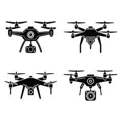 A set of drone camera silhouette vector illustration