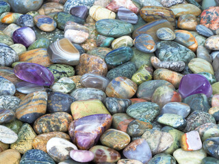 A Focus Stacked Close-up Image of a Collection of Cool Colored Tumbled Rock Found at Lake Superior
