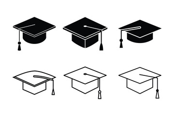 A set of graduation cap icon silhouette vector illustration