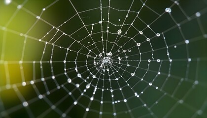 Obraz premium a spider web with drops of water on it