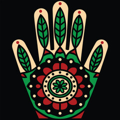 Vibrant Hand-Drawn Floral Hand Print Mehndi Design