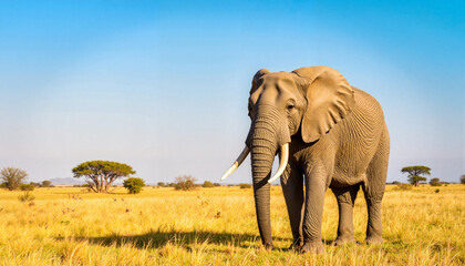 Obraz premium Elephant standing majestically on golden savanna grassland