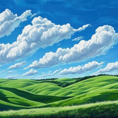 Obraz premium Serene green hills under blue sky