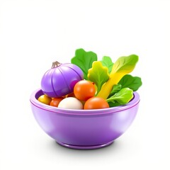 Colorful vegetables in purple bowl against plain background