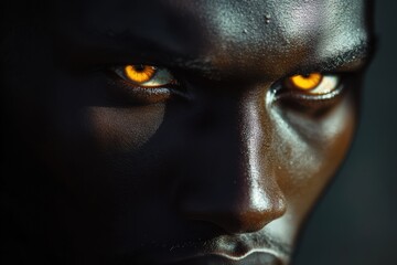 Intense Gaze Of A Man With Glowing Yellow Eyes