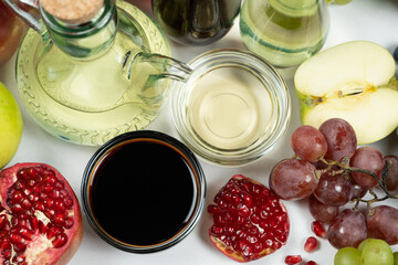 Different types of vinegars among fruits.