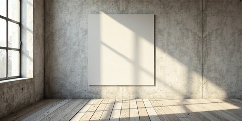 Sunlit Empty Room with Blank Canvas and Wooden Floor Ideal for Artwork Display