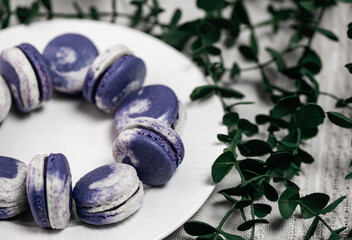 Delicious macarons on a bright background