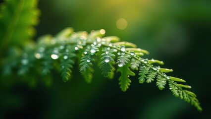 Fototapeta premium Close-up of a fern leaf with dew drops 