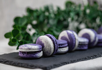 Delicious macarons on a bright background