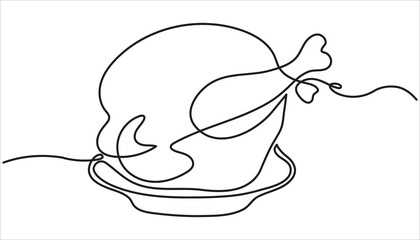 Fototapeta premium Roasted chicken continuous one line drawing vector illustration