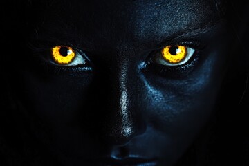 Naklejka premium Dark Face Glowing Eyes Mysterious Creature