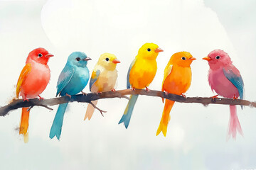 A group of colorful birds sitting on a branch