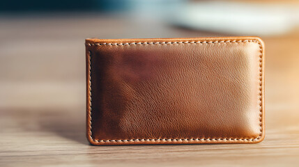 Showcasing elegant leather wallet modern workspace product warm lighting close-up style and functionality
