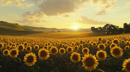 Fototapeta premium Sunflower field under dramatic sky