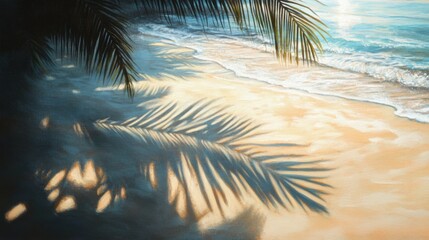 Fototapeta premium Sunlit beach with patterns and palm shadow
