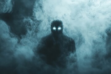 Fototapeta premium Glowing Eyed Figure Emerging From Ethereal Smoke