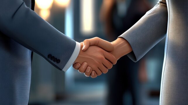 Happy businessman and businesswoman shaking hands at group board meeting. Professional business executive leaders making handshake agreement successful company trade partnership handshake concept. - Powered by Adobe